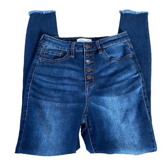 Nature Denim Distressed Button Fly Hi Rise Skinny Jeans.  Size 7/27 - Picture 3 of 7